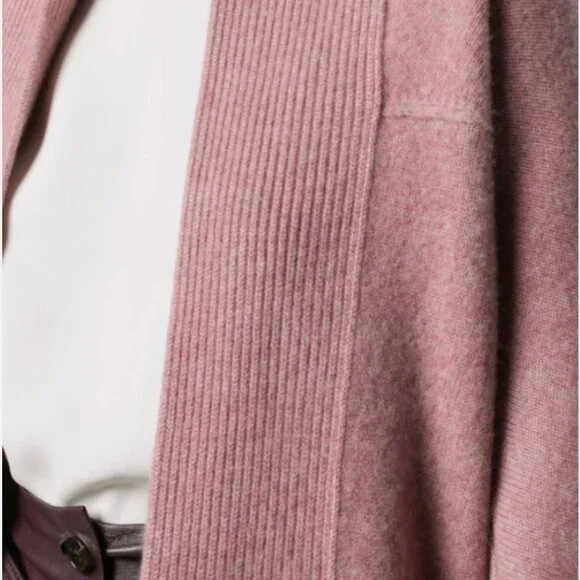 VINCE - Boiled Cashmere Open Rib Trim Cardigan, Heather Mauve, S - Picture 5 of 13